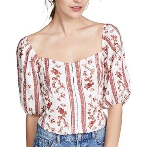 Reformation romi top in red and white linen paisley print